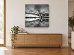 Mirrored Willow Dusk landscape canvas print on the wall of a living room above a sideboard