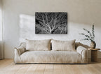 Silver Branch Canopy floral canvas print on the wall of a living room