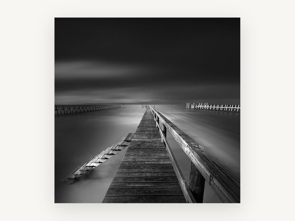 Silent Jetty Noir, coastal canvas wall art print, front view