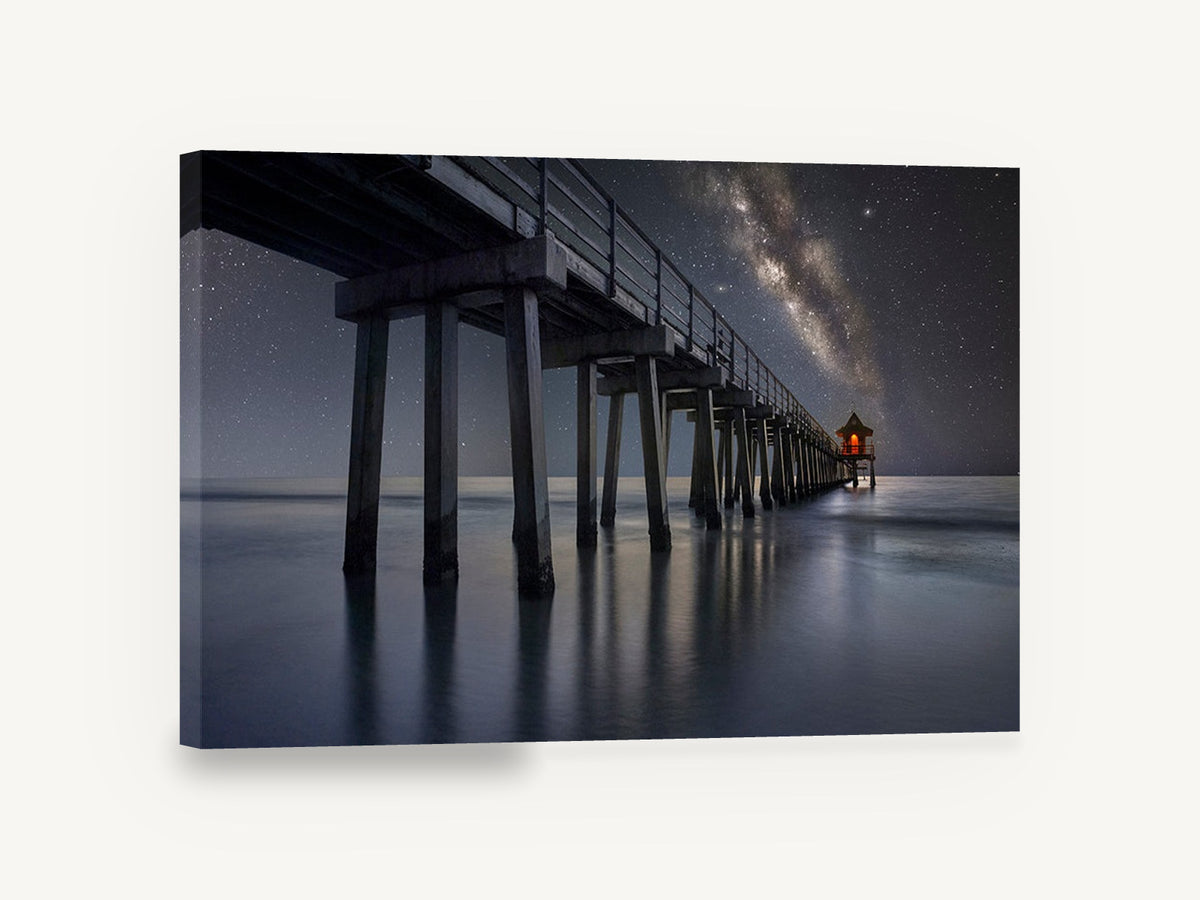 Pier Under the Milky Way, night pier milky way seascape photograph, landscape canvas wall art print ready to hang