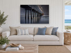 Pier Under the Milky Way landscape canvas print on the wall of a beach house living room