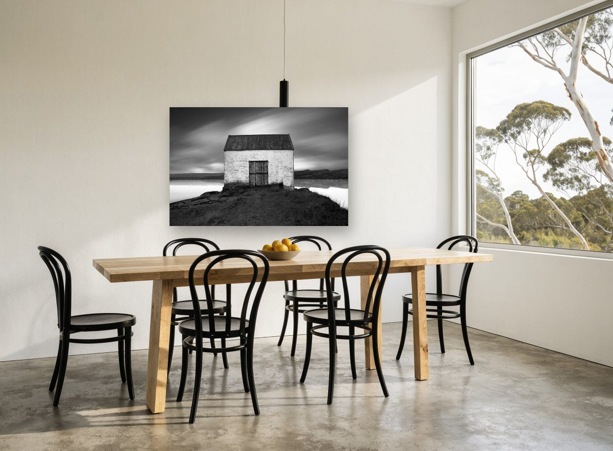 Lone Shed Stillwater landscape canvas print on the wall of a dining room