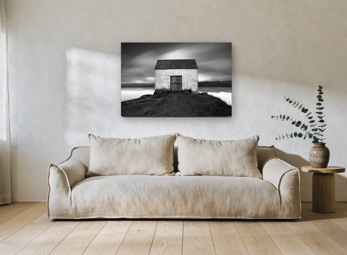 Lone Shed Stillwater landscape canvas print on the wall of a living room