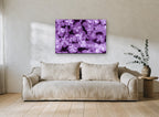 Violet Hydrangea Drift floral canvas print on the wall of a living room