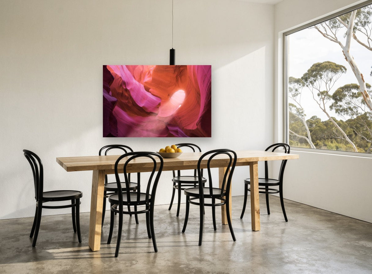 Glowing Sandstone Canyon landscape canvas print on the wall of a dining room