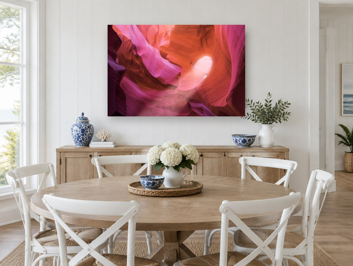 Glowing Sandstone Canyon landscape canvas print on the wall of a Hamptons dining room