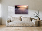 Silk Water Dusk coastal canvas print on the wall of a living room