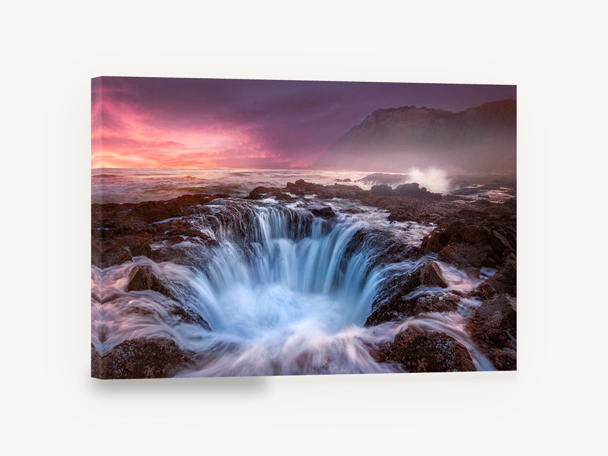 Sunset Sea Basin, coastal rock basin sunset photograph, landscape canvas wall art print ready to hang