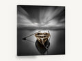 Moored Rowboat Stillness, moored rowboat long exposure black and white, coastal canvas wall art print ready to hang