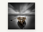 Moored Rowboat Stillness, coastal canvas wall art print, front view