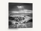 Churning Sea Basin, black and white ocean waves photograph, landscape canvas wall art print ready to hang