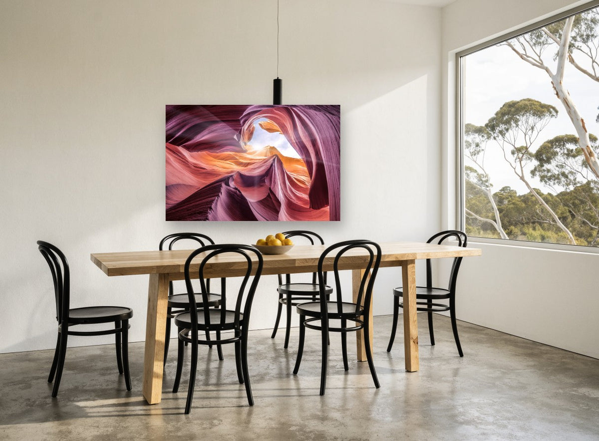 Sandstone Ribbon Light landscape canvas print on the wall of a dining room