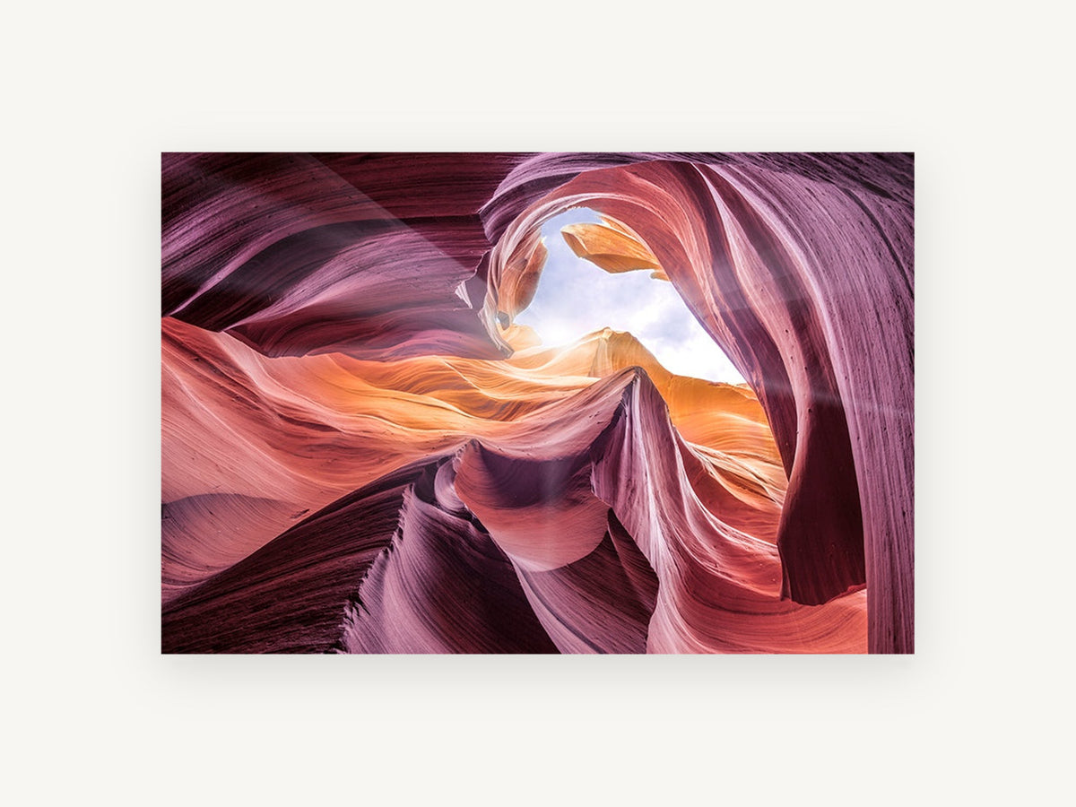 Sandstone Ribbon Light, swirling sandstone slot canyon photograph, landscape canvas wall art print, front view