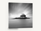 Silent Island, lone island long exposure black and white, coastal canvas wall art print ready to hang