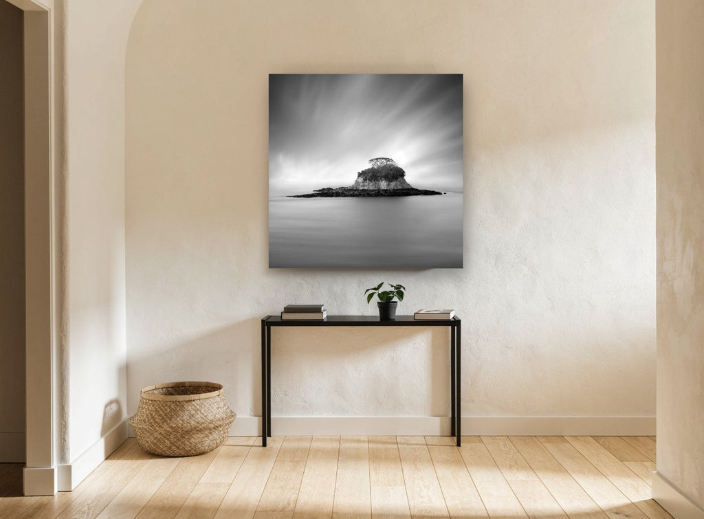 Silent Island coastal canvas print on the wall of a hallway