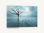 Bare Tree in Blue Tide, bare tree seascape blue photograph, floral canvas wall art print ready to hang