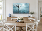 Bare Tree in Blue Tide floral canvas print on the wall of a Hamptons dining room