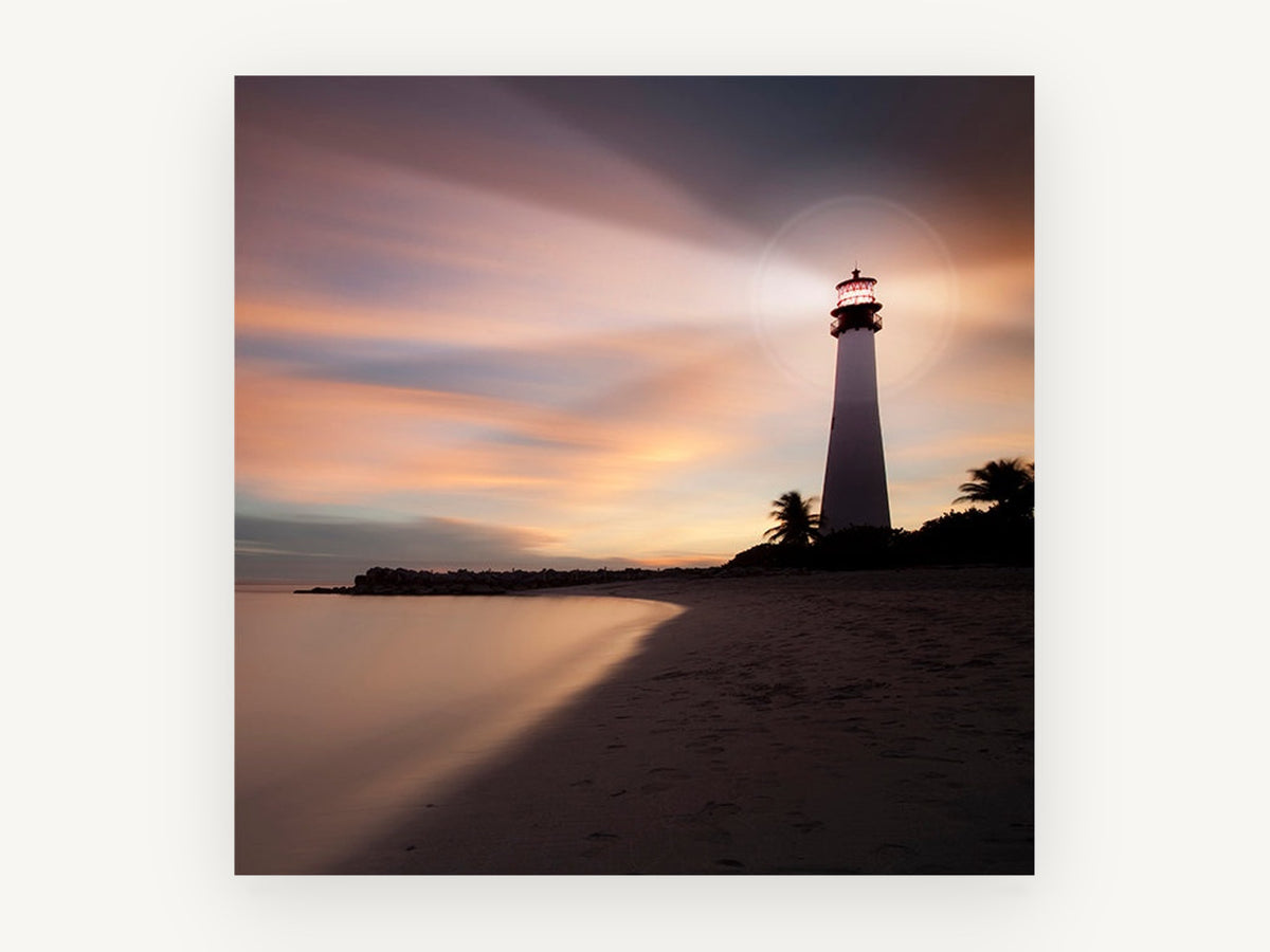 Lighthouse Dusk Glow, coastal canvas wall art print, front view