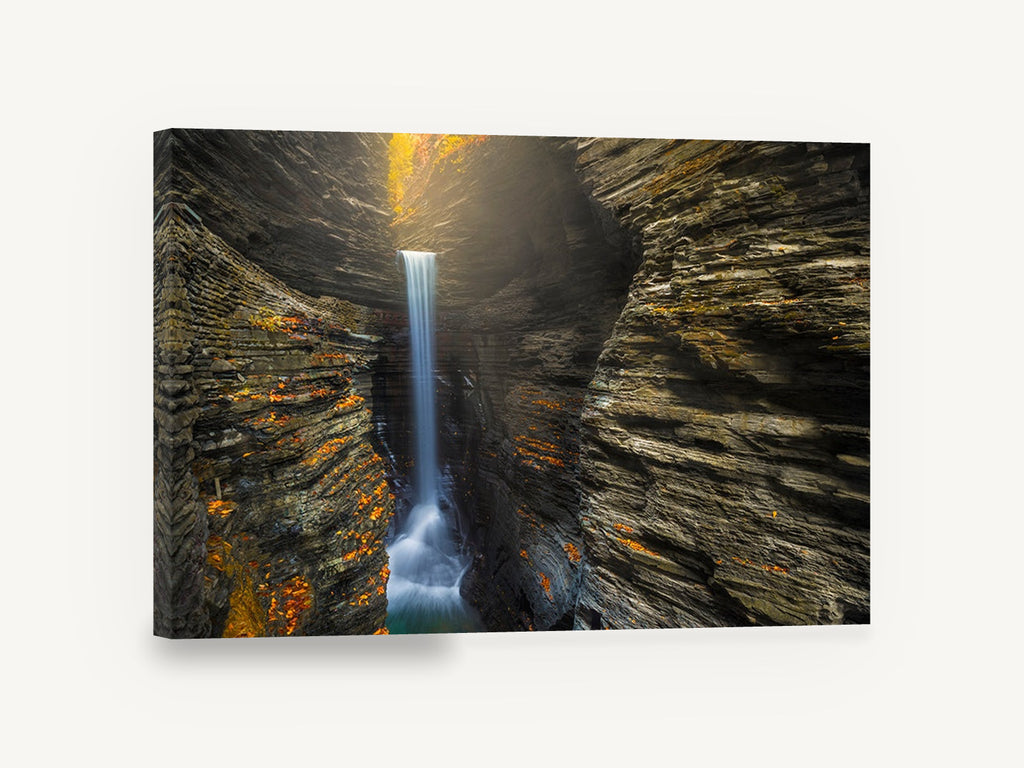 Gorge Light Falls, waterfall in rock gorge photograph, landscape canvas wall art print ready to hang
