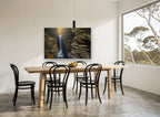 Gorge Light Falls landscape canvas print on the wall of a dining room