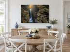 Gorge Light Falls landscape canvas print on the wall of a Hamptons dining room