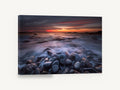 Dusk Surf Over Pebbles, sunset pebble beach seascape photograph, landscape canvas wall art print ready to hang