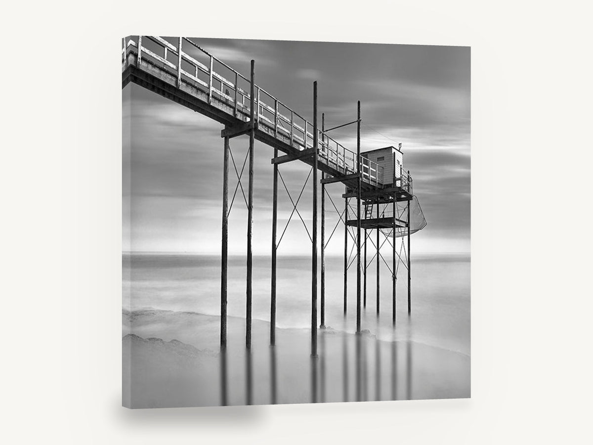 Stilted Fishing Hut, stilted fishing hut black and white, coastal canvas wall art print ready to hang