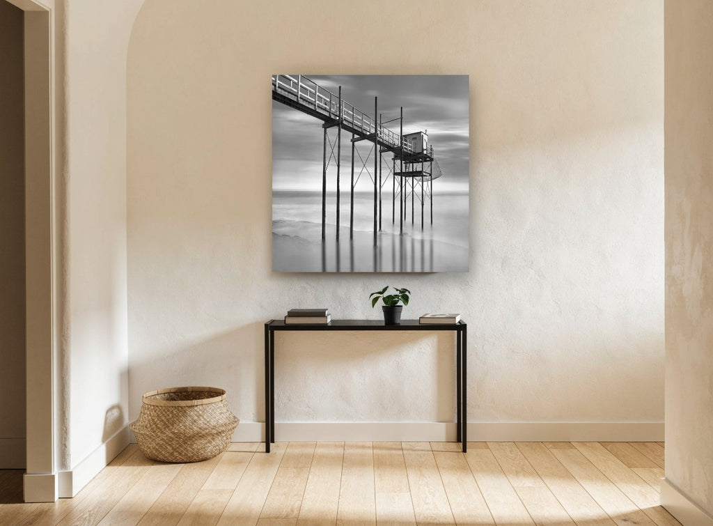 Stilted Fishing Hut coastal canvas print on the wall of a hallway