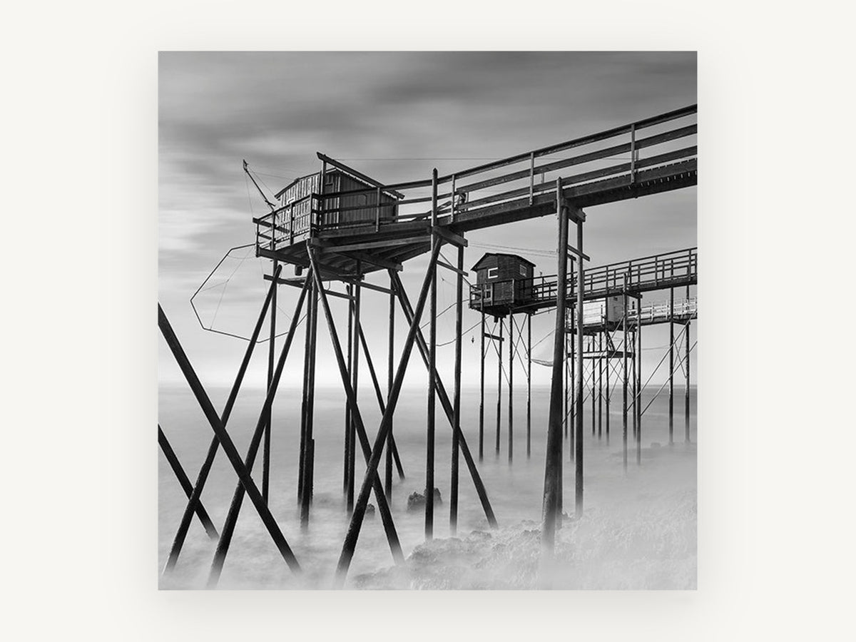 Stilted Fishing Huts, coastal canvas wall art print, front view