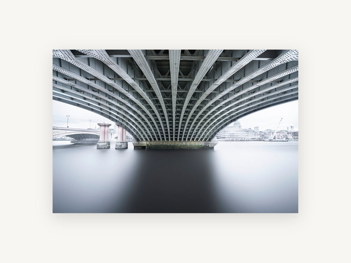 Beneath Blackfriars, london bridge underside long exposure photograph, city canvas wall art print, front view