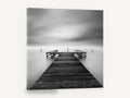 Still Water Jetty, wooden jetty black and white photograph, coastal canvas wall art print ready to hang
