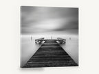 Still Water Jetty, wooden jetty black and white photograph, coastal canvas wall art print ready to hang