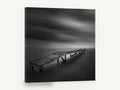 Crooked Jetty Calm, weathered jetty black and white long exposure, coastal canvas wall art print ready to hang