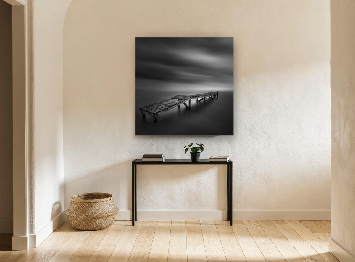 Crooked Jetty Calm coastal canvas print on the wall of a hallway