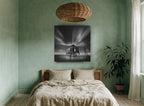 Stilted Shack Stillness coastal canvas print on the wall of a bedroom