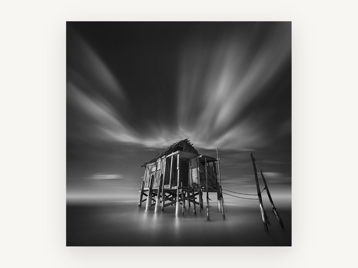 Stilted Shack Stillness, coastal canvas wall art print, front view