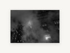 Chrysler Through the Mist, chrysler building misty night black and white photograph, city canvas wall art print, front view