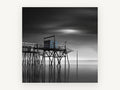Blue Fishing Hut Stilts, coastal canvas wall art print, front view