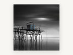Blue Fishing Hut Stilts, coastal canvas wall art print, front view