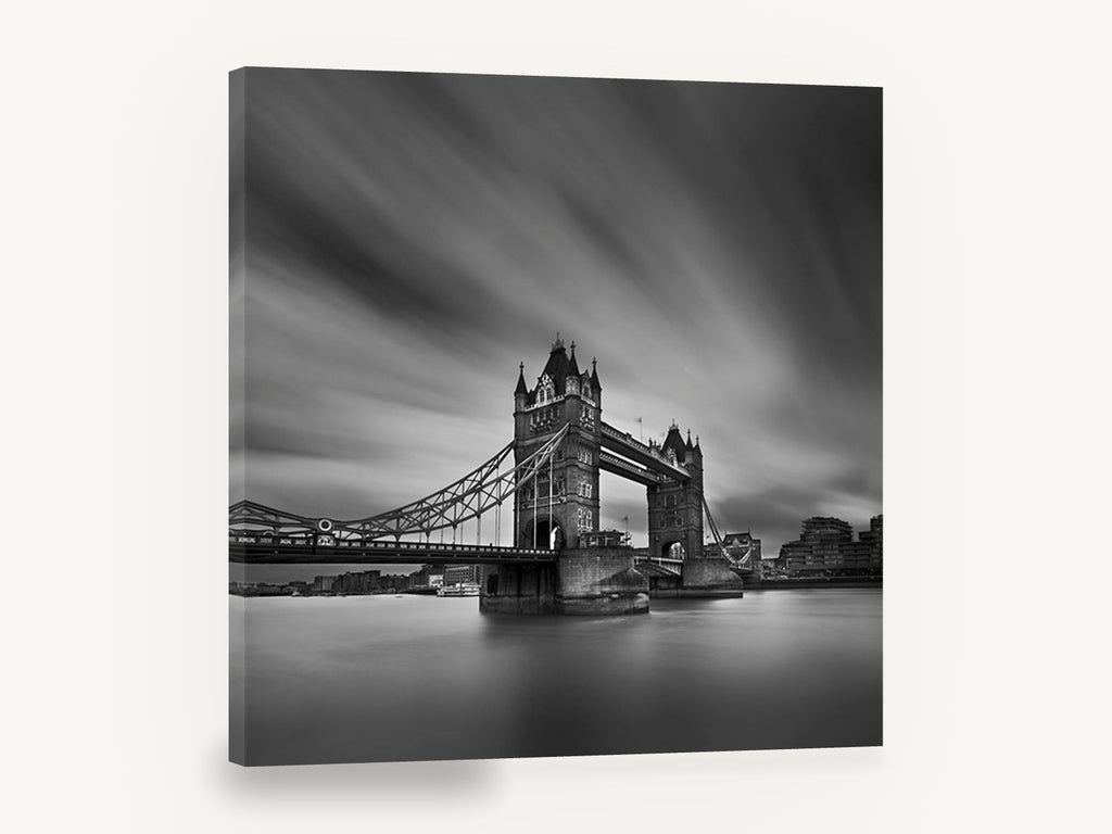 Tower Bridge Long Exposure, tower bridge london black and white photograph, city canvas wall art print ready to hang