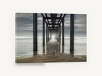 Pier Tunnel at Dusk, under the pier seascape photograph, coastal canvas wall art print ready to hang