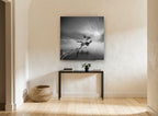 Leaning Tree Stillness coastal canvas print on the wall of a hallway