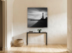 Beacon on the Shore coastal canvas print on the wall of a hallway