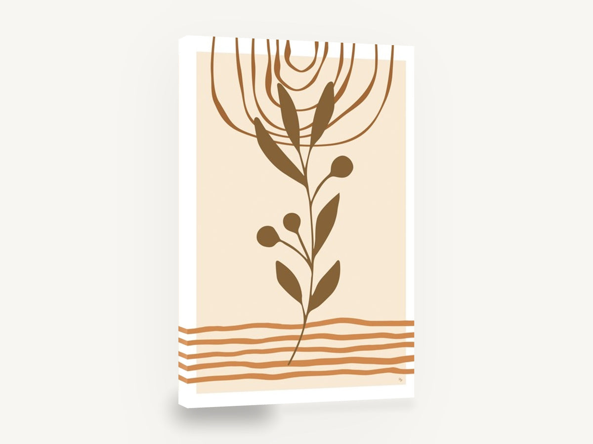 Terracotta Sprig Sunrise, boho leaf sprig terracotta illustration, floral canvas wall art print ready to hang