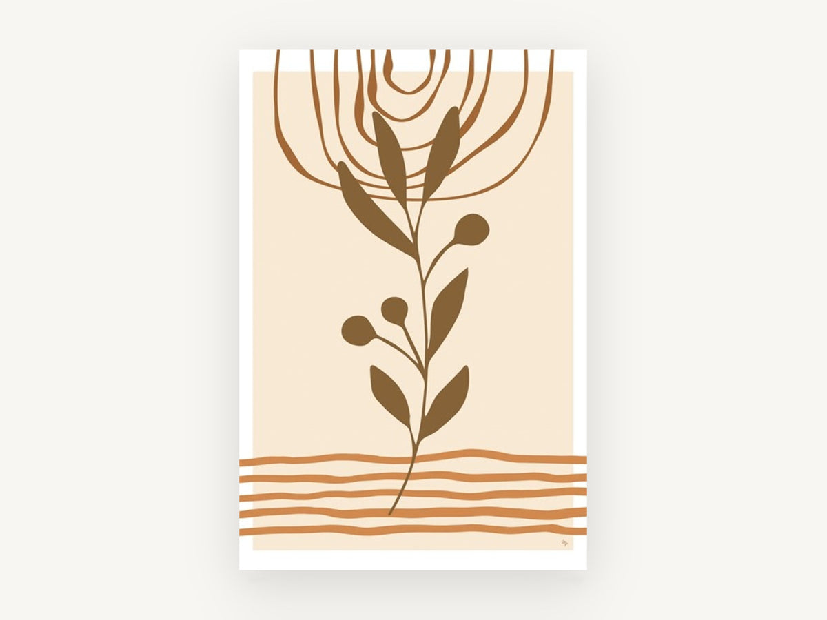 Terracotta Sprig Sunrise, floral canvas wall art print, front view