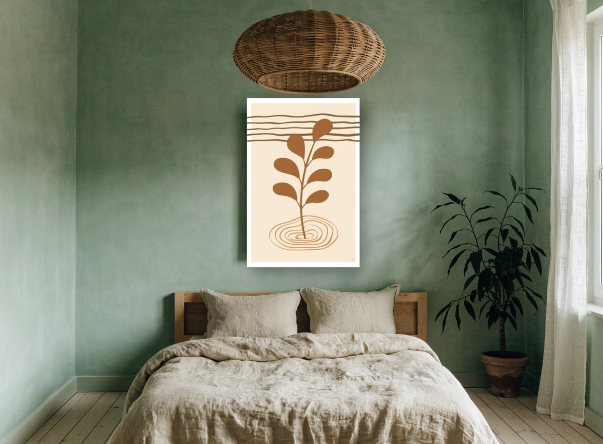 Sprout in Ripples floral canvas print on the wall of a bedroom