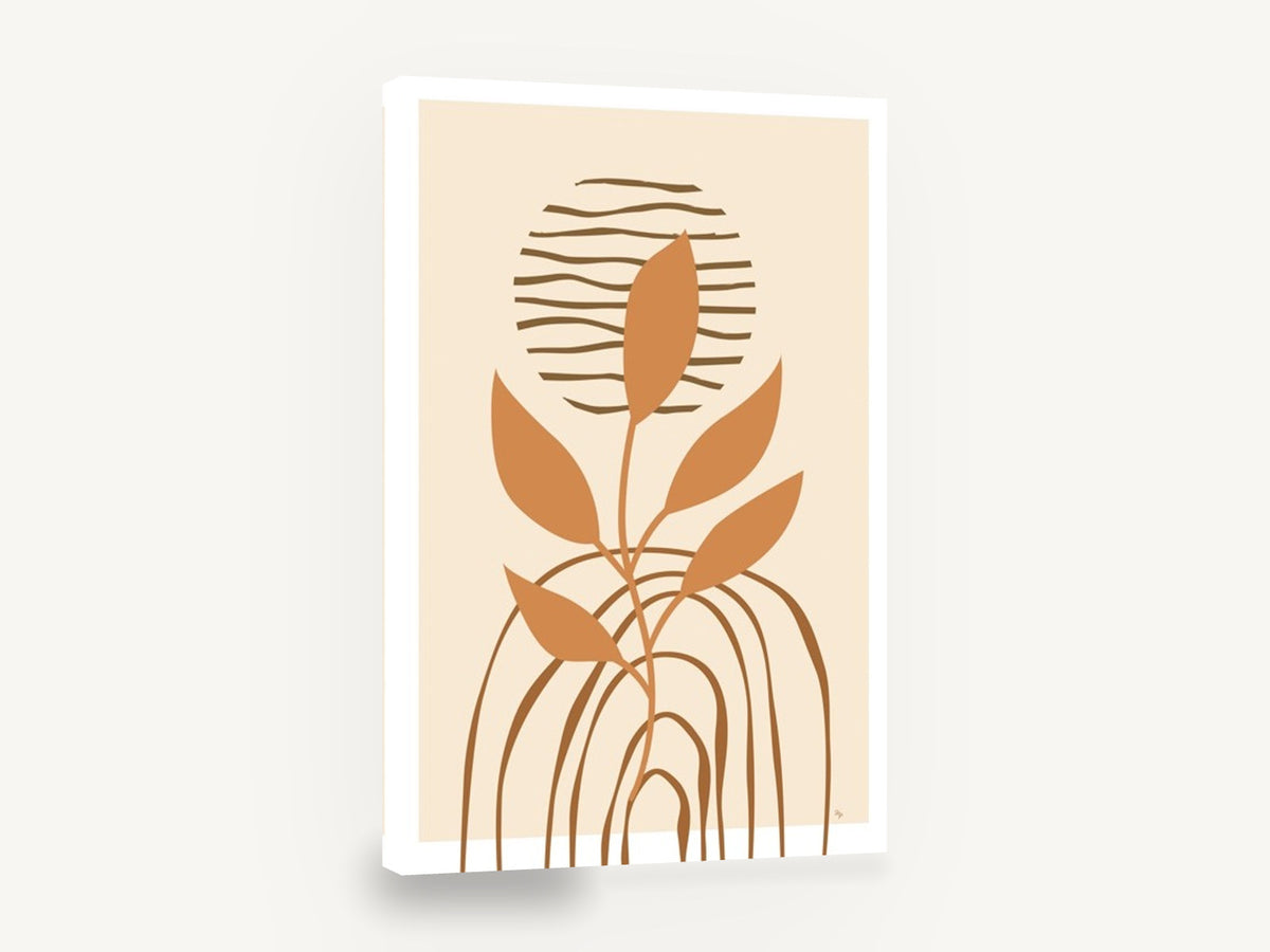 Terracotta Sprout Arches, terracotta leaf stem boho illustration, floral canvas wall art print ready to hang