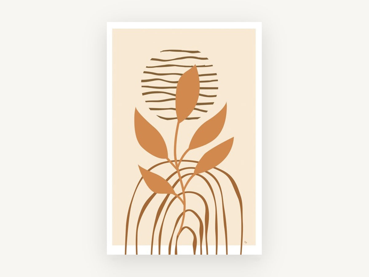 Terracotta Sprout Arches, floral canvas wall art print, front view