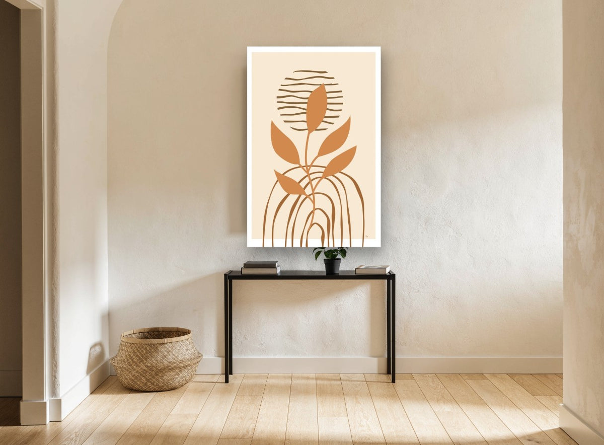 Terracotta Sprout Arches floral canvas print on the wall of a hallway