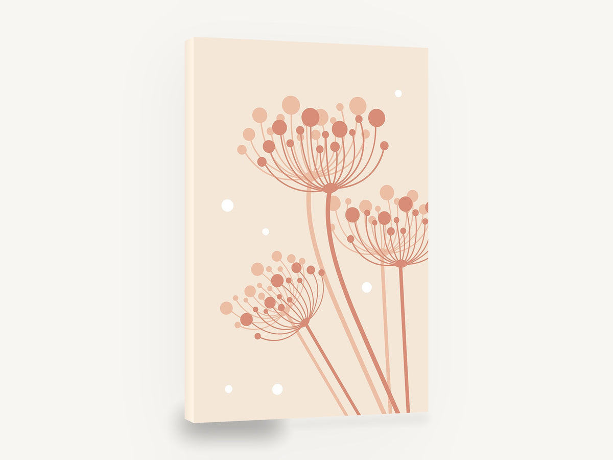 Blush Umbel Trio, blush pink umbel flowers minimalist illustration, floral canvas wall art print ready to hang